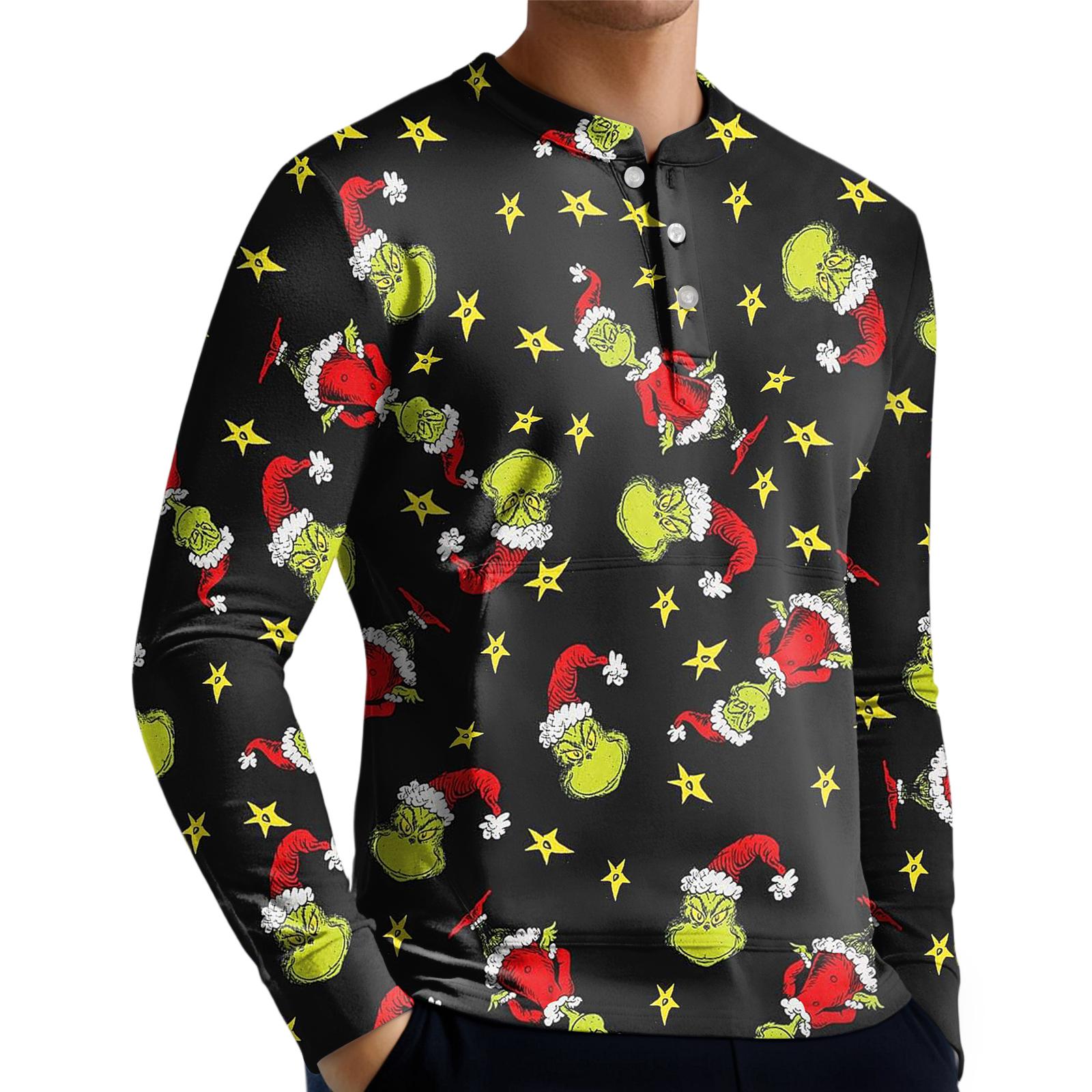 

Men s Casual Button-Down Sweatshirt Fashion Printed Long Sleeve Shirt Pullover XL