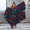 Dark Floral Print Fleece Blanket Soft Warm Throw Blanket For Sofa Bed Decorative Gift