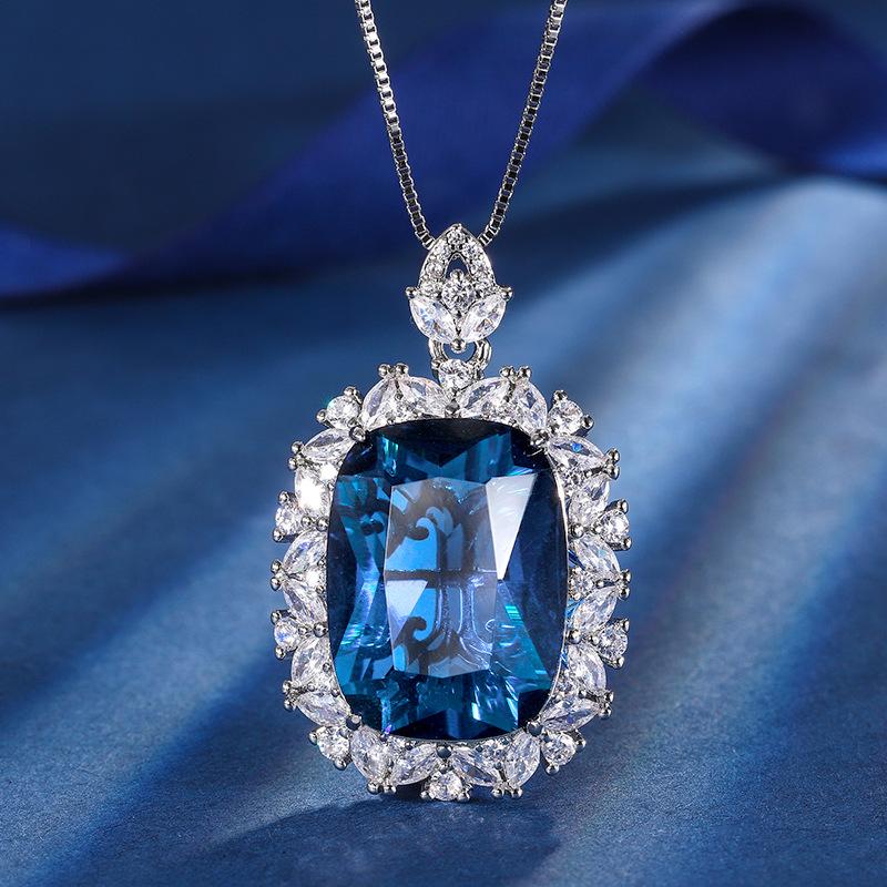 Jewelry Copper Bottom Gold-Plated Simulation Blue Spinel Women'S Suit Temperament Full Diamond Luxury Setting 15 * 20-10 * 12