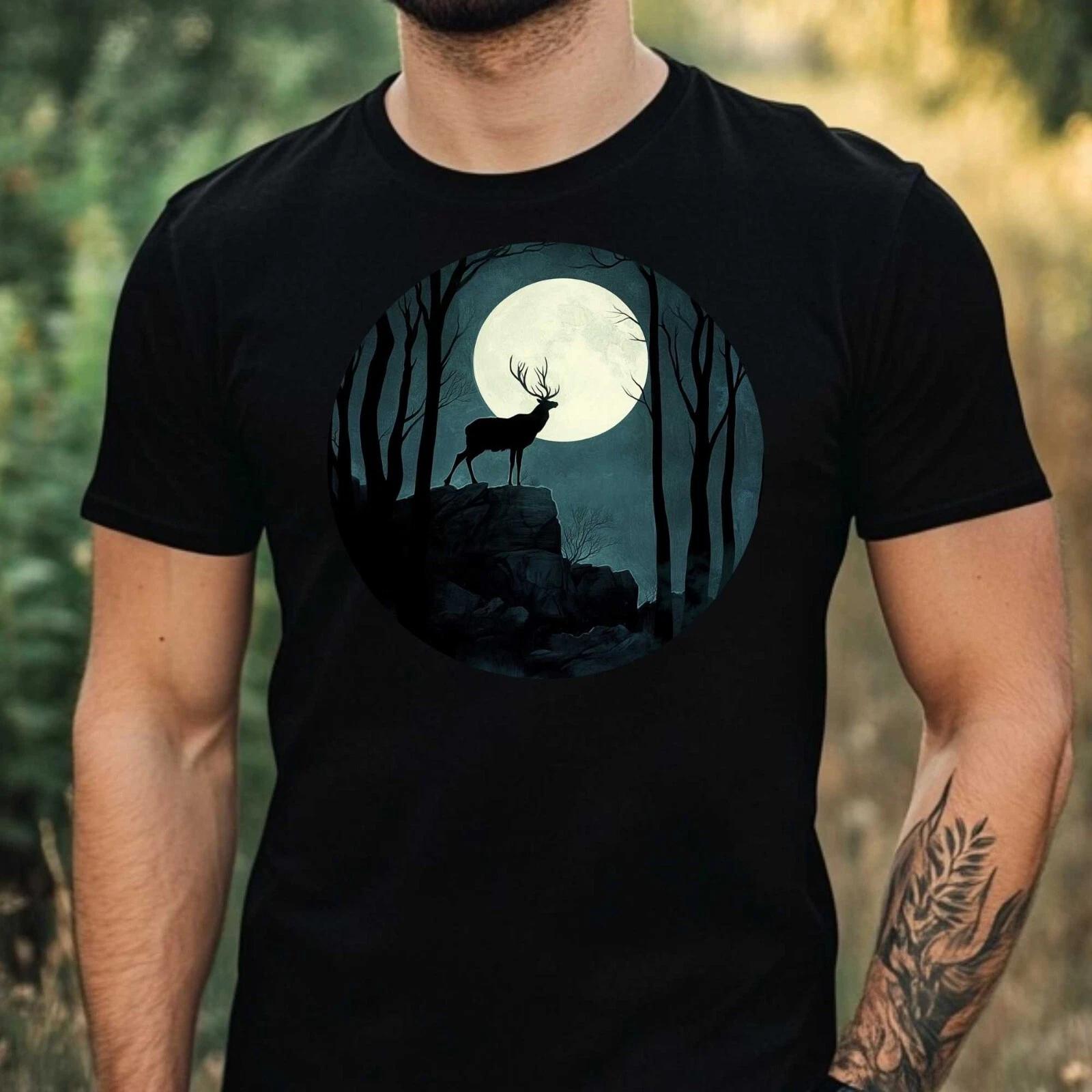T-Shirt Herren Elch im Mondlicht Motiv Baumwolle Größe XS bis 5XL XL