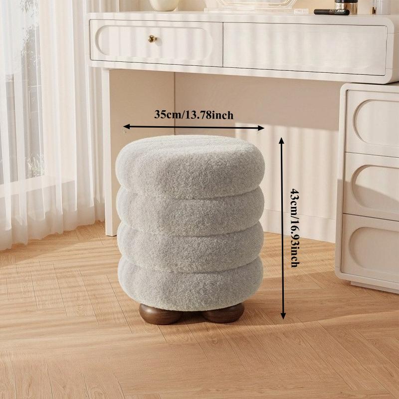 Modern Makeup Chair Leisure Ottomans Chair Wood Round Pulley Chair for Home Shoe Changing Stool Footstool