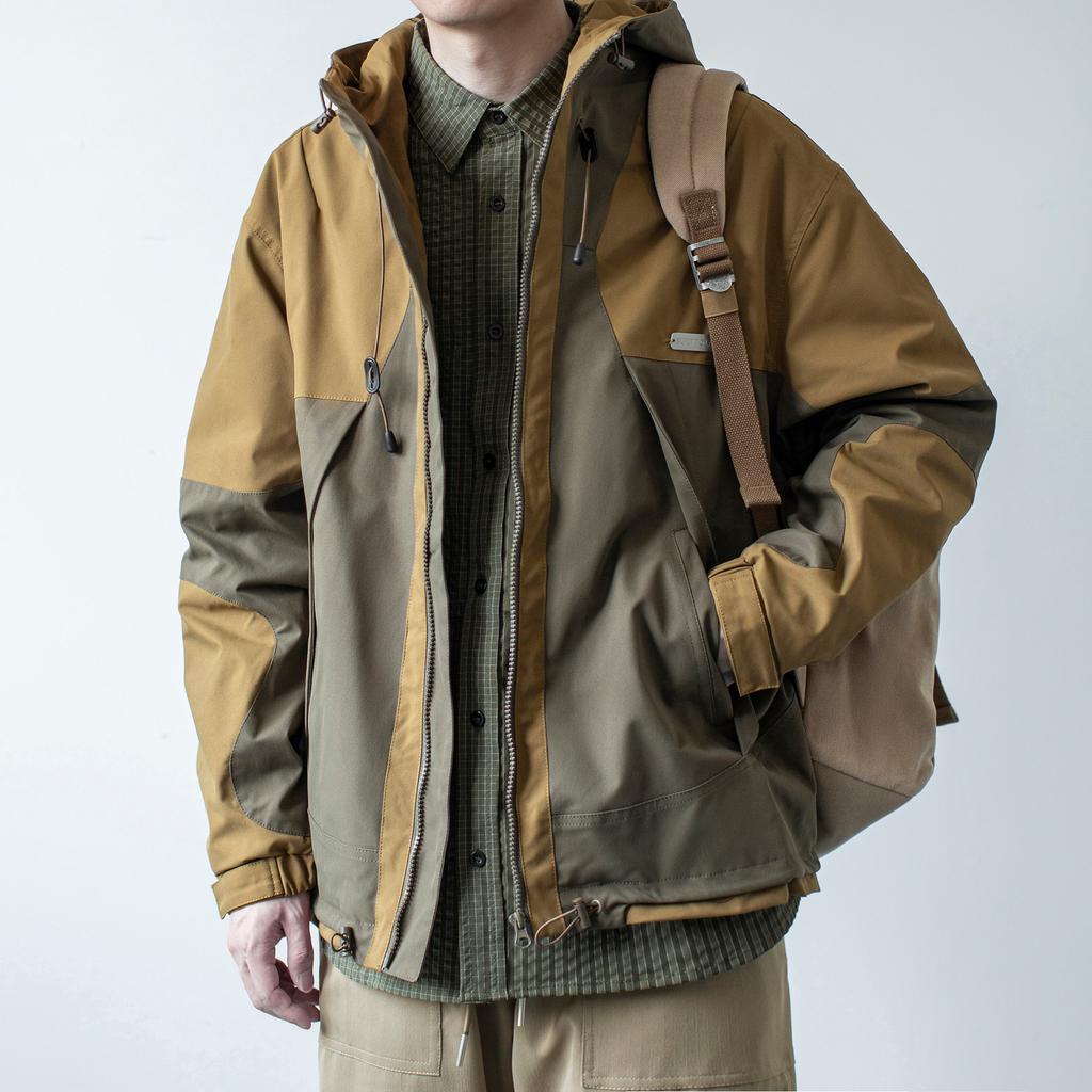 Spring and Autumn New Japanese-style Retro Color Matching Trench Coat Men's Loose Casual Tooling Outdoor Windproof Jacket Top