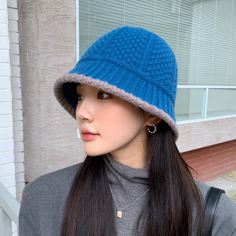 Kvinnors Vinter Varm Stickad Bucket Hat Mode Dam Retro Fisherman Keps för Kvinna