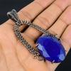 Blue Sapphire Pendant, Handmade Gemstone Pendant, 999 Copper Wire Wrapped Pendant Antique Jewelry, For Engagement Gift