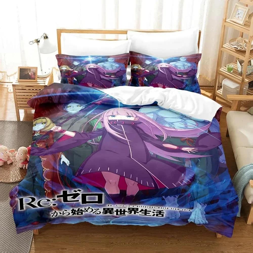 Anime ReZERO -Starting Life in Another World Bedding Set Printed Bed Set With Pillowcase Duvet Cover Soft Queen Super King Size