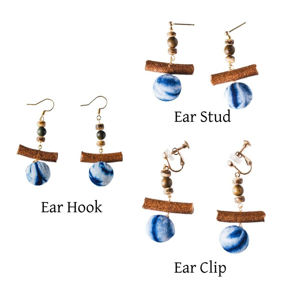 Chinese Wood Beads Earring Drop Ethnic Style Vintage Eardrop Ear Clip Tie-Dye Earrings  Travel