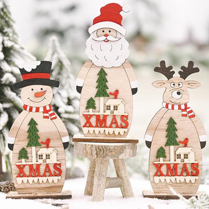 Wood Christmas Decoration Santa Claus Table Craft Ornament Xmas New Year Party Wedding Home Decor Supplies