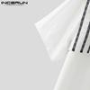 INCERUN Herren Reverskragen Kurzarm Gestreift Spitze Patchwork Lässig Oversized Hemden
