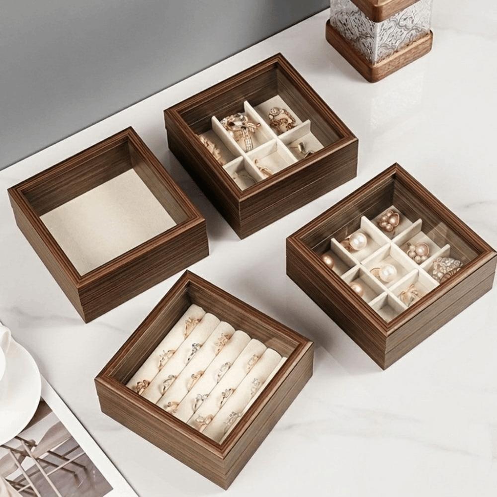 Glasdeckel Schmuckorganizer Samt-Innenleben Ringhalter Geschenk Holzschmuckschatulle Für den Heimgebrauch