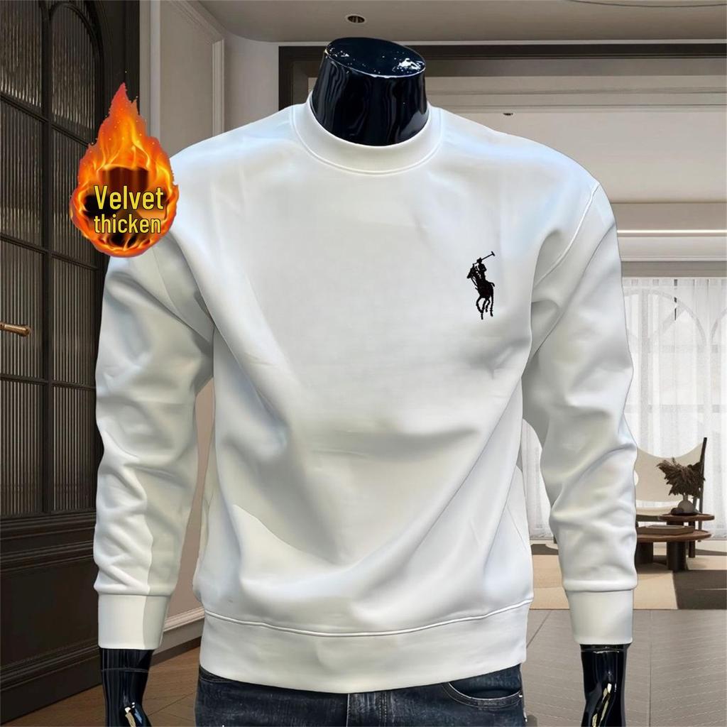 Trendy Light Luxury Men's Printed Round Neck Hoodie - Casual Slimming Base Layer in Old Money Style