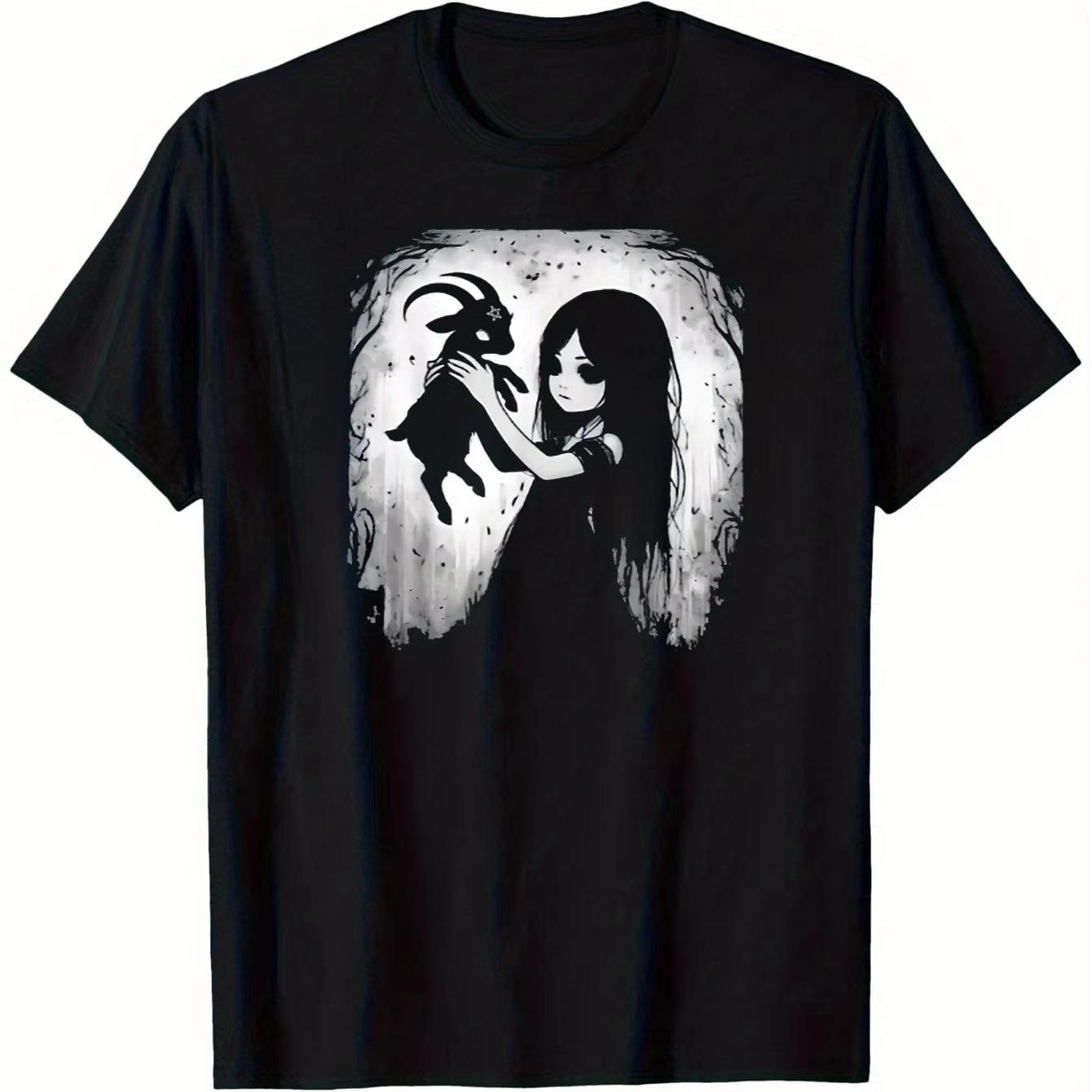 

ГОРЯЧАЯ РАСПРОДАЖА Готическая черная футболка с демоном-козлом, сатанистская эстетика, мягкая полиэстеровая смесь, машинная стирка, круглый вырез для мужчин S