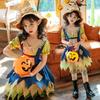 Halloween Kinderkostüm Mädchen Vogelscheuche Hexe Kleid Rollenspiel Outfit 4er Set