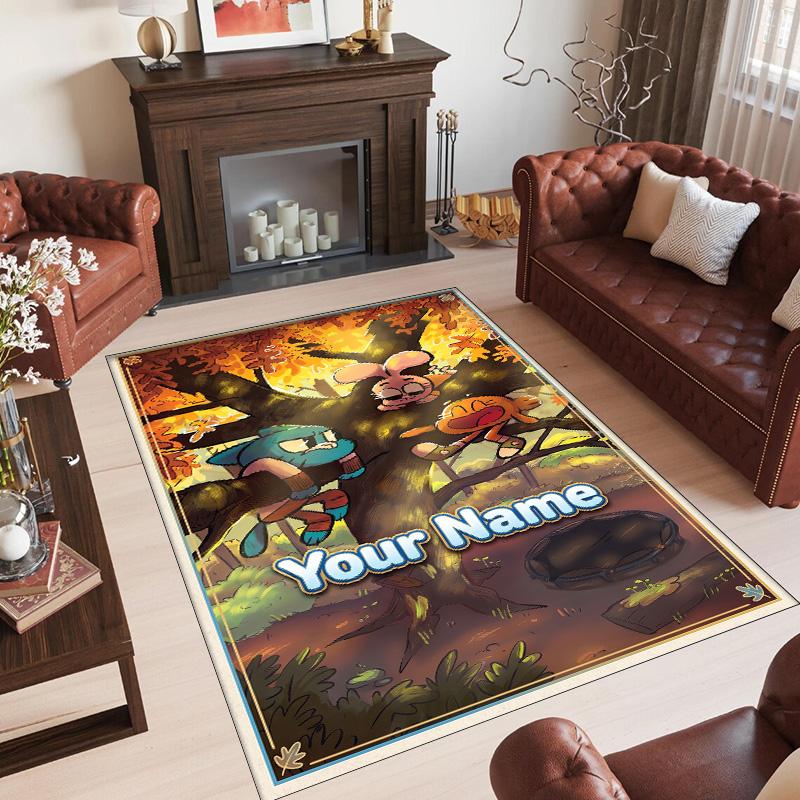 Personalized Crystal Velvet Carpet Custom Name Text,Amazing World of Gumball Anti Slip Area Rug For Home Decoration