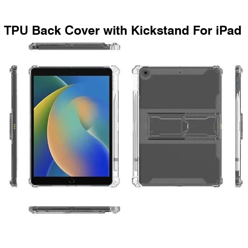 Transparente TPU-Rückseite mit Ständer für iPad 10.2 2021 2020 2019 (iPad 9. 8. 7. Generation) Stifthalter-Hülle 4 Stoßfeste Airbags