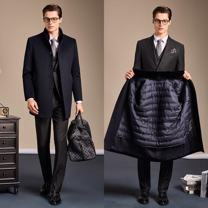 Antonio Men's Mid-Length Wool & Cashmere Coat with Detachable Liner & Mink Fur Collar