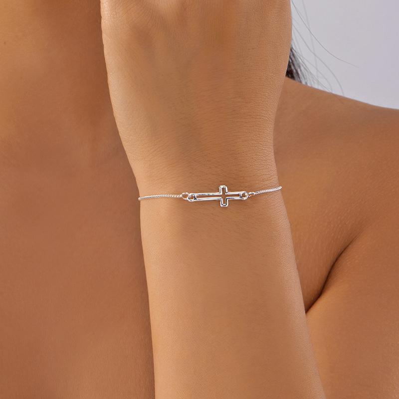 Zirconia Thin Chain Link Cross Bracelet Women's Adjustable Link Stacked Layered Chain Bracelets