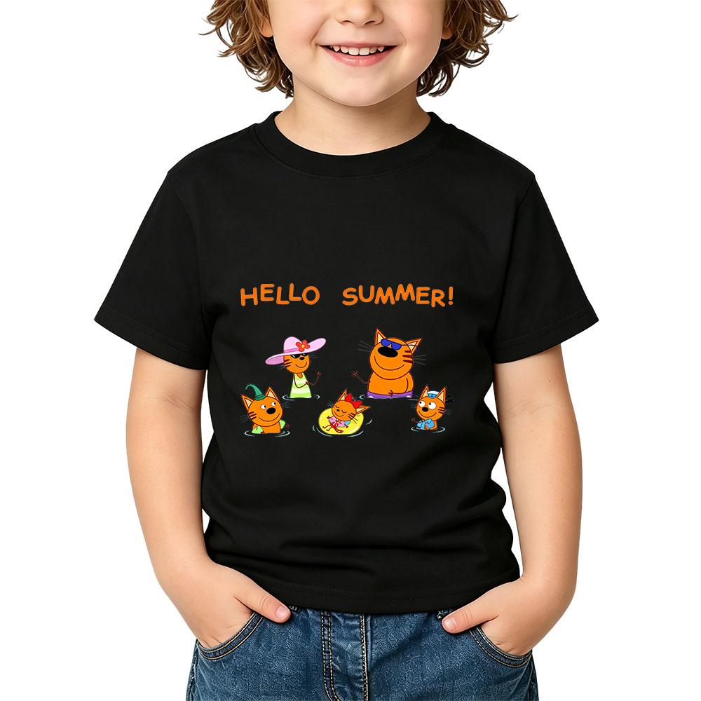 100% Cotton Kid-e-cats Children's T-Shirt Cartoon Print Kids Tees Cute Casual Tops Soft O-Neck Toddler Short Sleeve Summer Wear