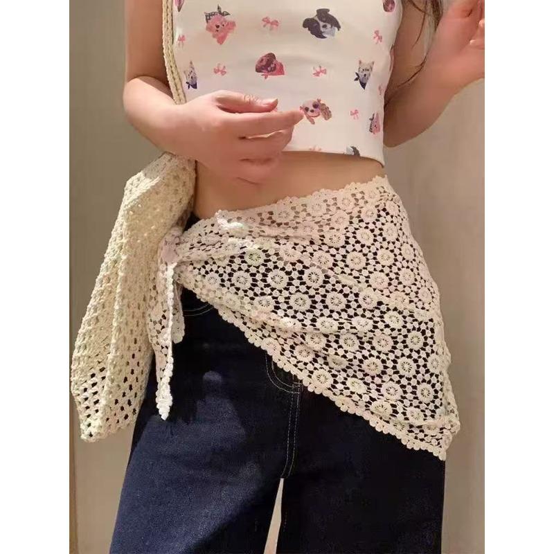 White Lace Bandana Belt Women's Spring and Summer French Retro High-end Triangle Scarf Headwear Tie Hair Headband