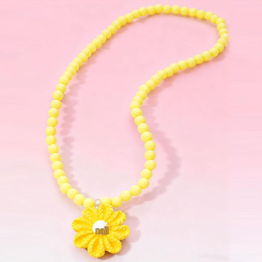 Kids' Cartoon Flower Resin Beaded Necklace - Cute Baby Toy Jewelry for Kindergarten Rewards