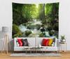 Green Forest Tapestry Backdrop Small Waterfall Wall Tapestry Natural Scenery River Stream Wall Hanging Forest Landscape Tapestry