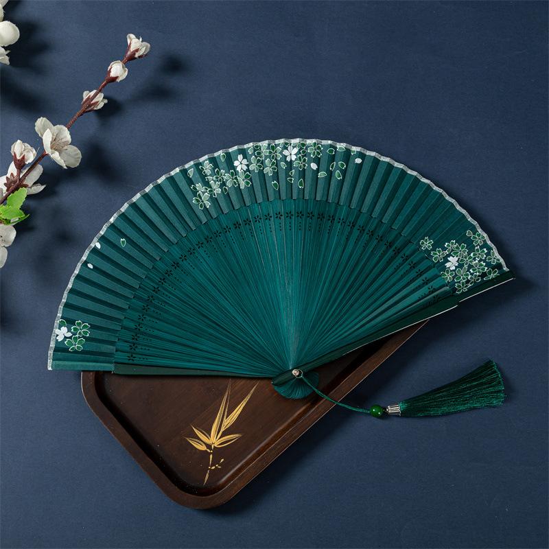 Ancient Style Folding Fan Bamboo Folding Fan Retro Chinese Style Hanfu Qipao Dance Runway Fan