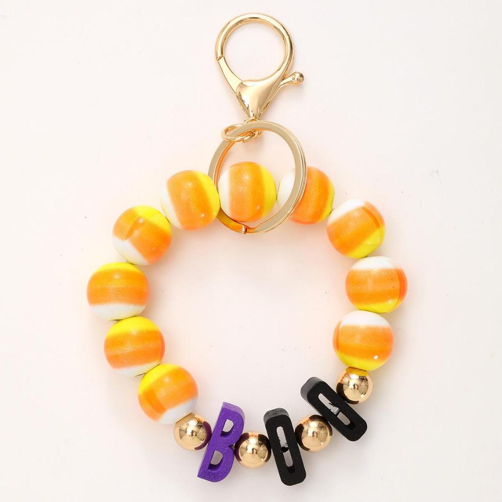Independence Day & Halloween Sports Style Wooden Bead Keychain Bracelet