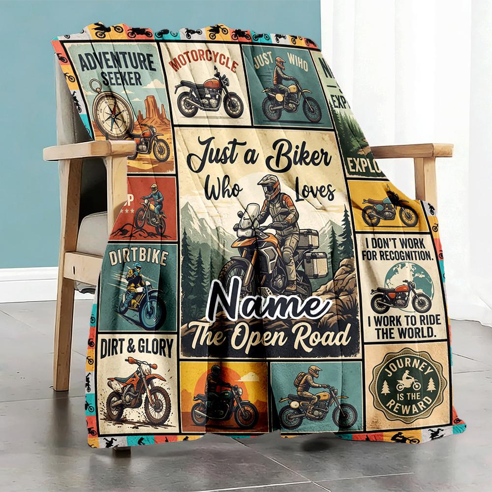 Adventure Biker Theme Customize Your Name Home Blanket S Comfortable Soft Lightweight Multipurpose Blanket For Picnics Sofas Offices Beds Living Rooms