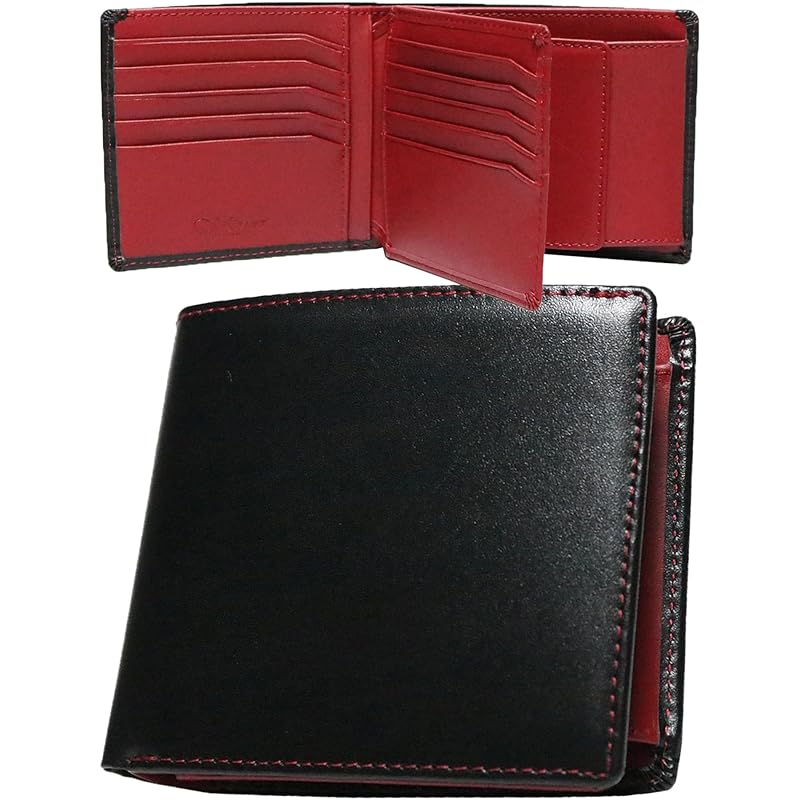 

[FashionBerry] Black x red cordovan genuine leather horse leather leather bi-fold wallet bifold short wallet men s ladies male With coin purse Thin