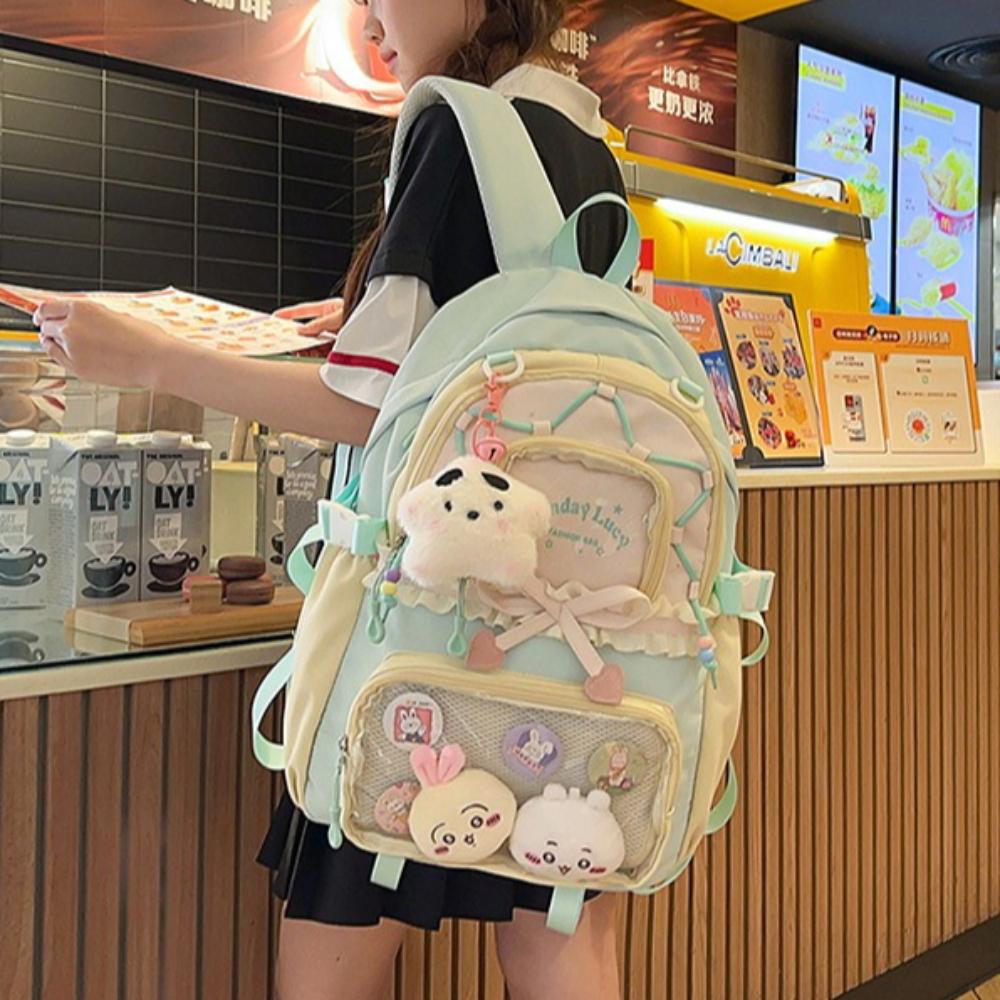 New Transparent Doll Backpack Water-repellent Korean Style Large Capacity Durable Nylon School Bag for Students Daily & Outings