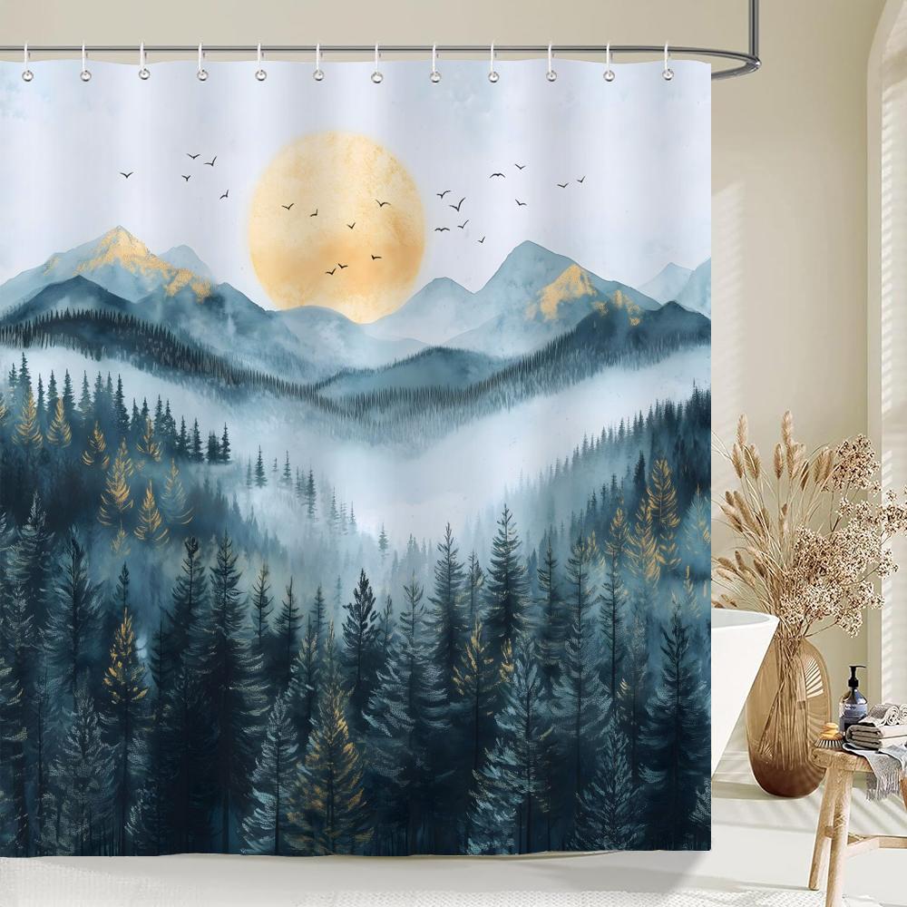 Forest Scenery Shower Curtain Bath Curtain Polyester Fabric Green Misty Printed Bathroom Curtains For Home Decoration Curtain
