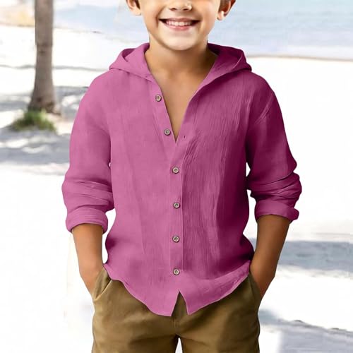 Boys  Linen Button Shirt - Long Sleeve Casual Top 120 розовый