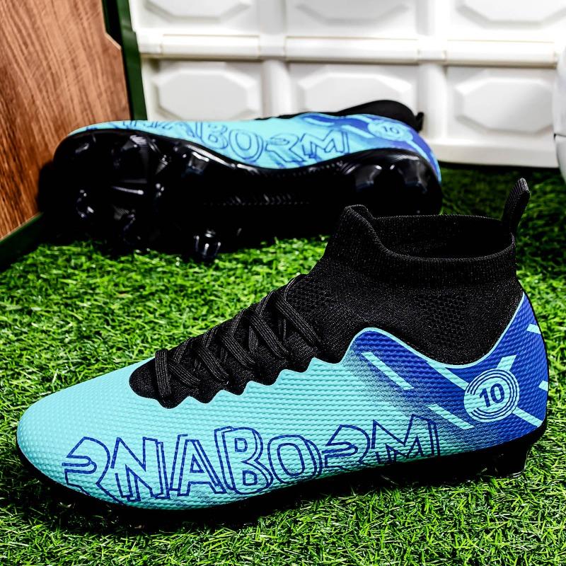 35-45 Men's High-top Football Boots Large Size Long Nails Leather Boys Soccer Shoes Nailing Anti-slip Football Boots