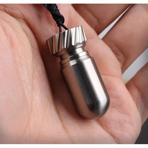 EDC TA2 Pure Titanium Waterproof Tank Pill Box, EDC Survival Seal Container, Necklace Keychain