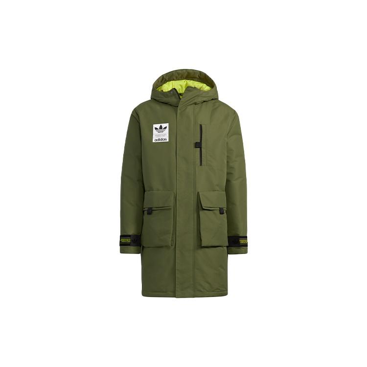 Men s adidas originals 2 In 1 Solid Color Long Hooded With Down Feather Dark Olive Green Jacket H58061 L