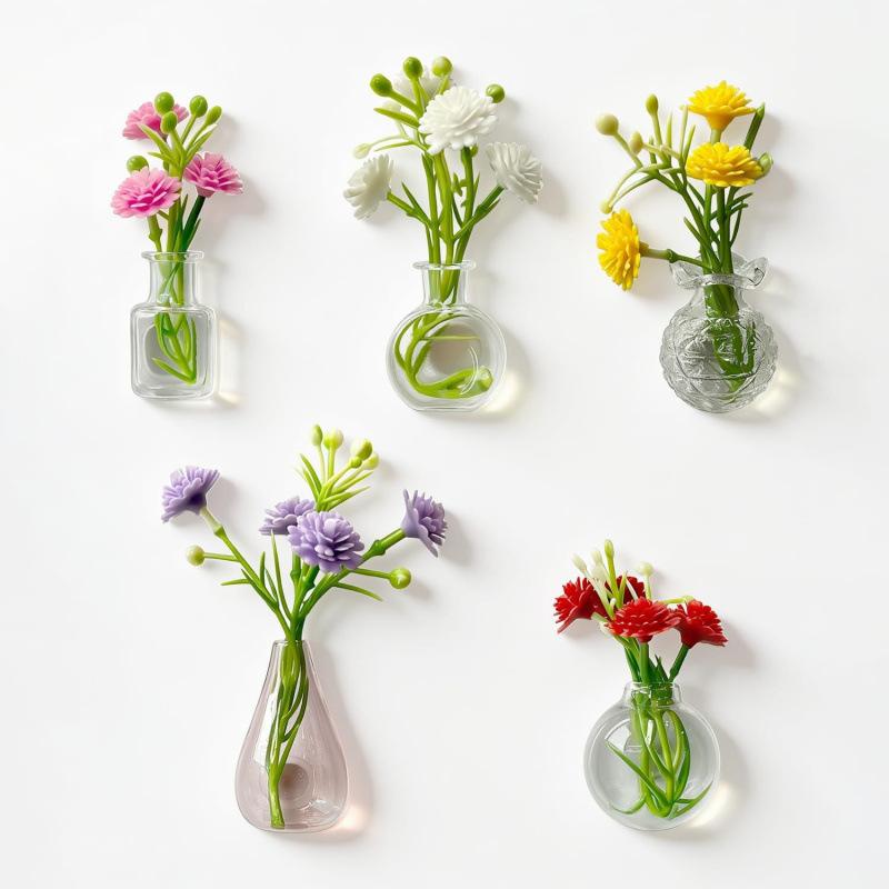 Mini Magnetic Flower Vase Fridge Magnet DIY Craft Glass Bottle Whisker Collection Bottle Home Decor
