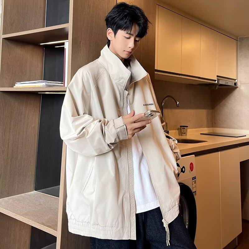 Hong Kong Style Men's Casual Waterproof Jacket - Spring/Autumn Korean Trend, Simple Workwear, Loose Fit