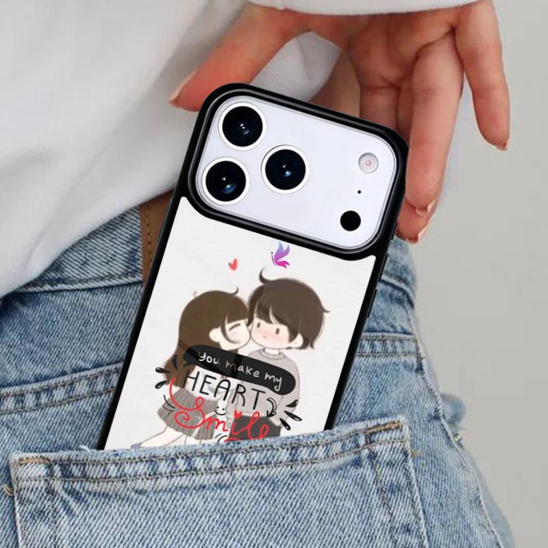 Cute Boy Girl Couple Phone Case for iPhone 16e 15 14 13 12 17 Pro Max Plus Air 17pro Cover Coque