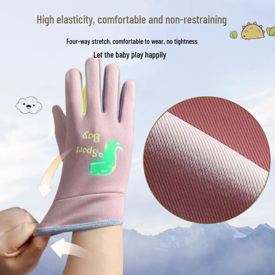 Children's Luminous Dinosaur Winter Gloves - Windproof, Waterproof, Plus Velvet for Outdoor Cycling