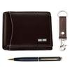 Themes Brown Mens Leather Wallet, Keyring & Pen Combo Gift Set for Men | Valentine's Day Gift Hamper for Men