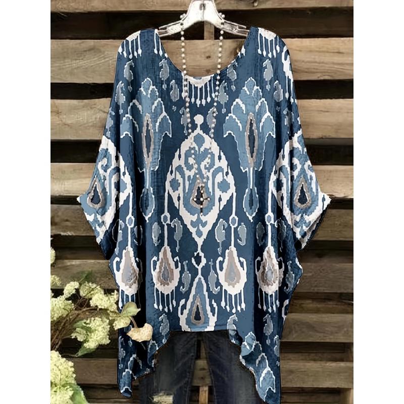 T-shirt da Donna Bohémien Vacanza Stampa Semplice Top Irregolari Canapa Girocollo Moda Versatili Manica Corta Vestiti Y2k