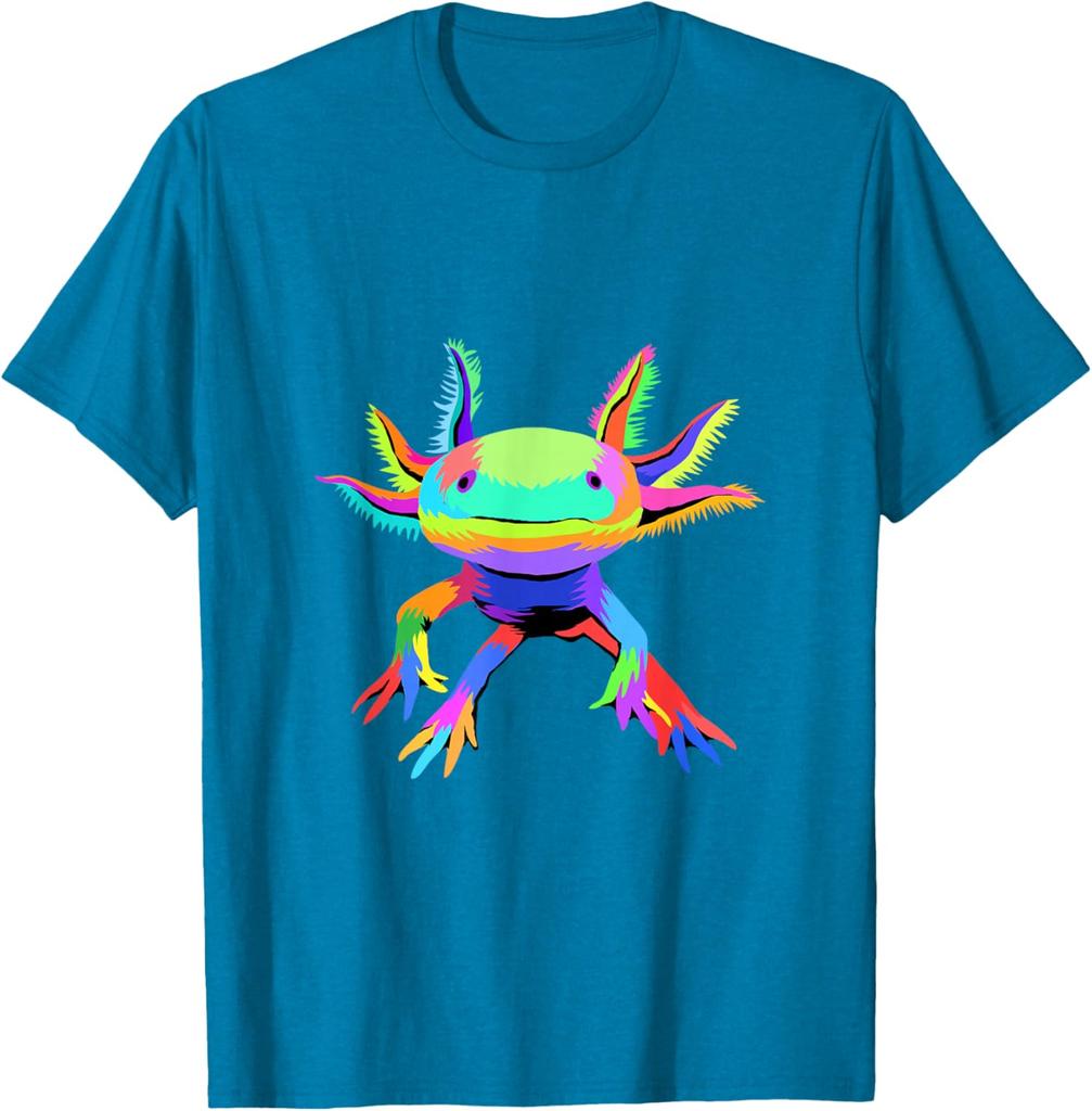 Colorful Pop Art Axolotl Lover Graphic Tee Breathable Cotton Casual T-Shirt for Men