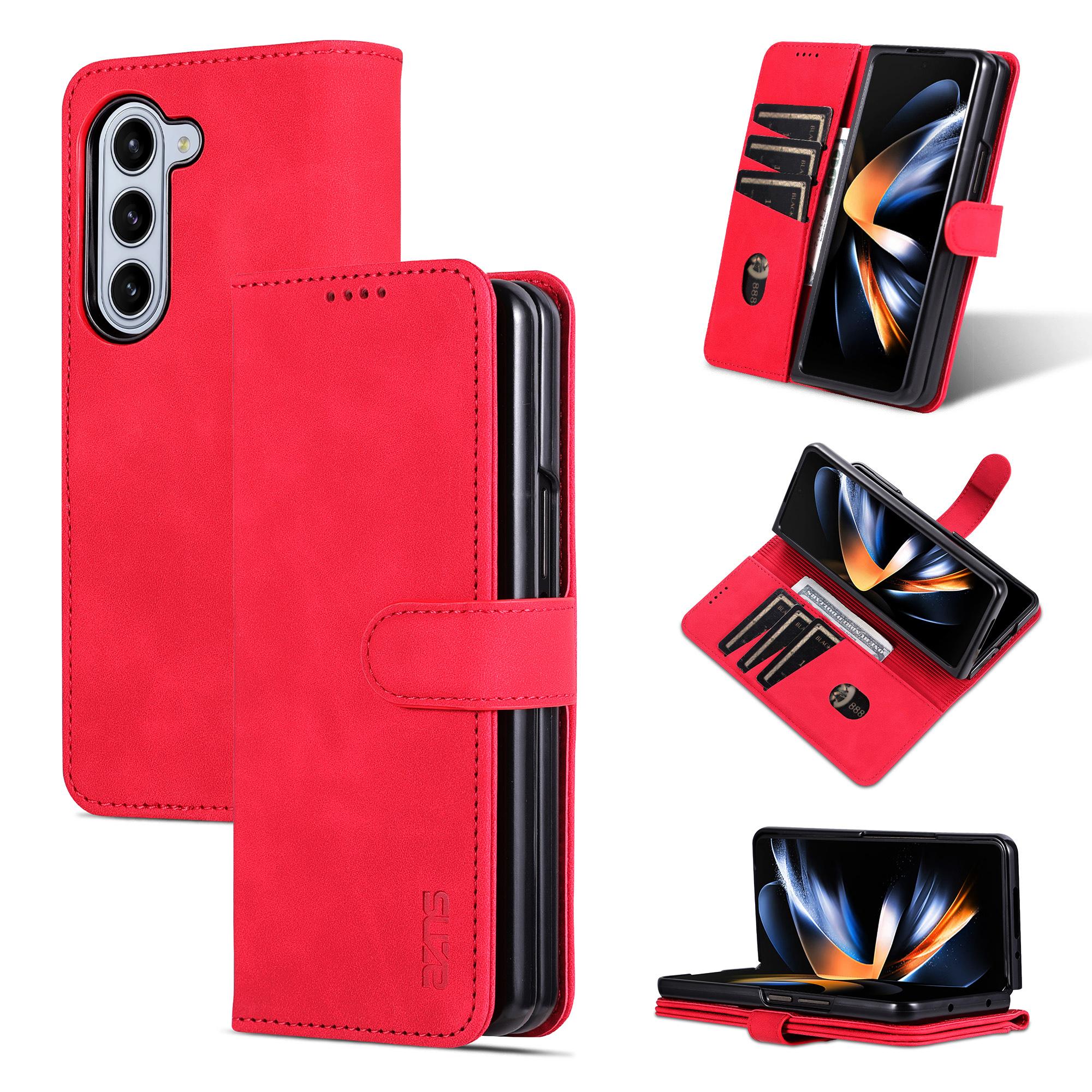 

AZNS для Samsung Galaxy Z Fold6 5G чехол ПК внутренний PU кожаный чехол для телефона кошелек Red
