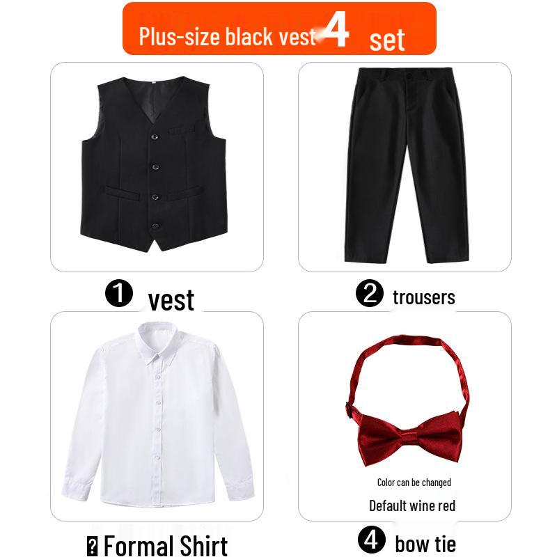 

Чорний офіційний жилет великого розміру для дитячого фортепіанного виступу 170cm