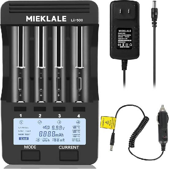 18650 Battery Charger, MIEKLALE 4-Bay Rechargeable Battery Charger With Smart LCD Display, Discharge & Testing Functions For Rechargeable Batteries M500