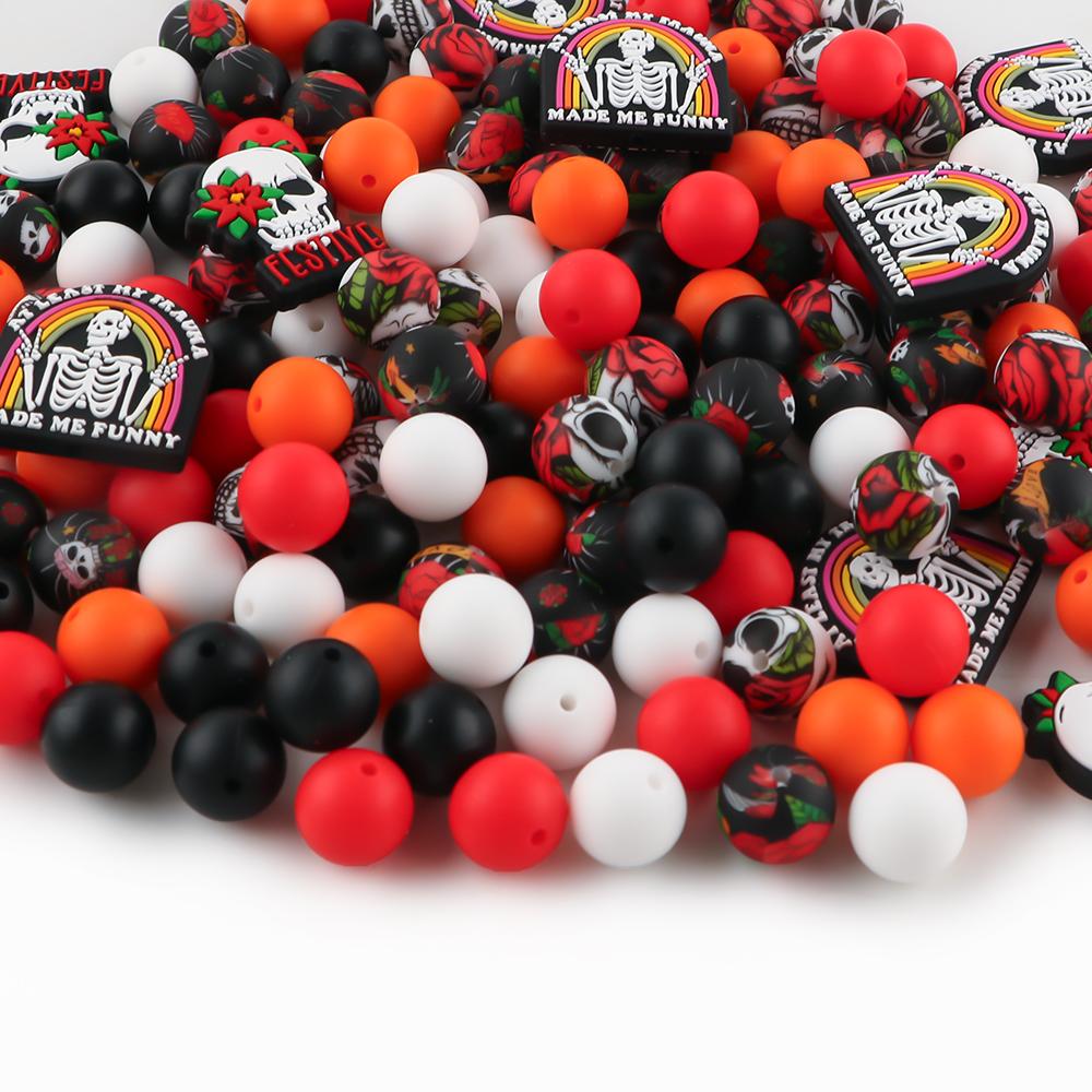 44 Pcs/Lot Mixed Style Silicone Beads Halloween Series Silicone Focal Bead Flower DIY Jewelry Handmade Accessories