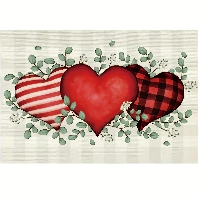 1PC Placemats Square Love Heart Buffalo Plaid Gnome Pattern Table Pads Happy Valentine's Day Theme Romantic Table Decoration