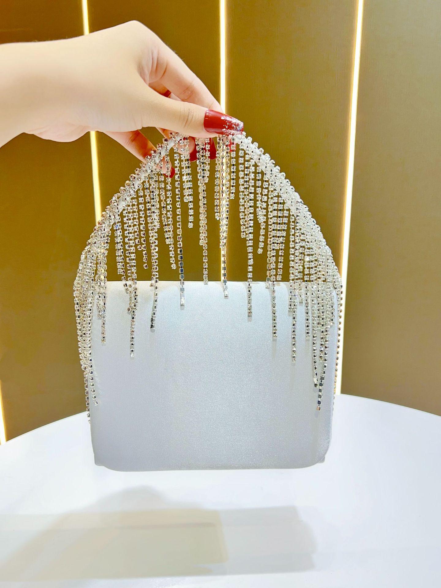 

Luxury Bling Tassel Shiny Rhinestone Square Bag Banquet Women s Handbag Diamond Wedding Party Evening Clutch Chain Messenger Bag