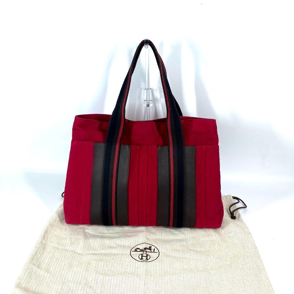 HERMES Toroca Horizontal MM Bag Tote Bag Shoulder Bag Canvas Red/Black