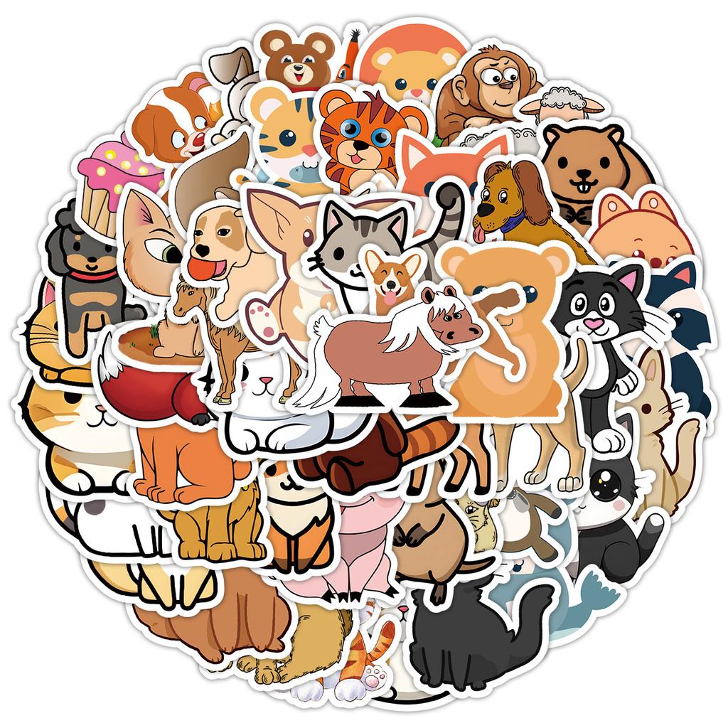 50 Cute Cartoon Animal Graffiti Stickers, Creative Animal Stickers, Water Cup, Computer Waterproof Decorative Stickers