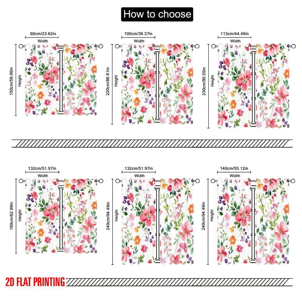2pcs,2D Plane Printing Light Filtering Curtains Floral Symphony(1) 100% Polyester (without Rod) All Seasons Use for Bedroom,